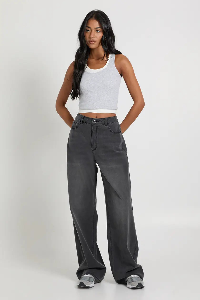 Tall Mid Waist Loose Fit Wide Leg Jean