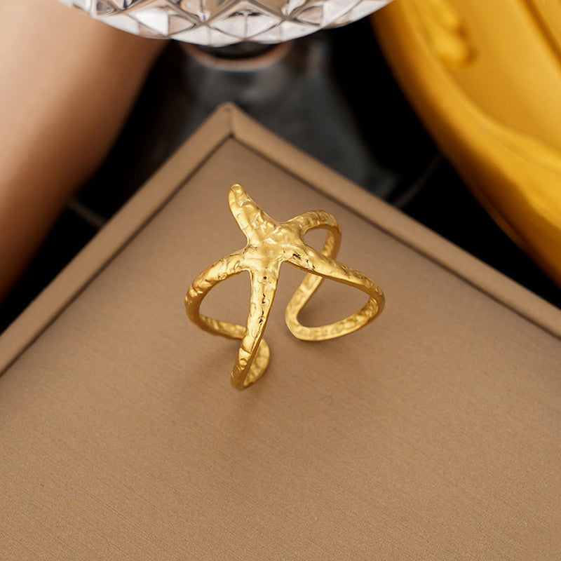 Gold Plated Anti Tarnish Stainless Steel Star Themed Contemporary Ring