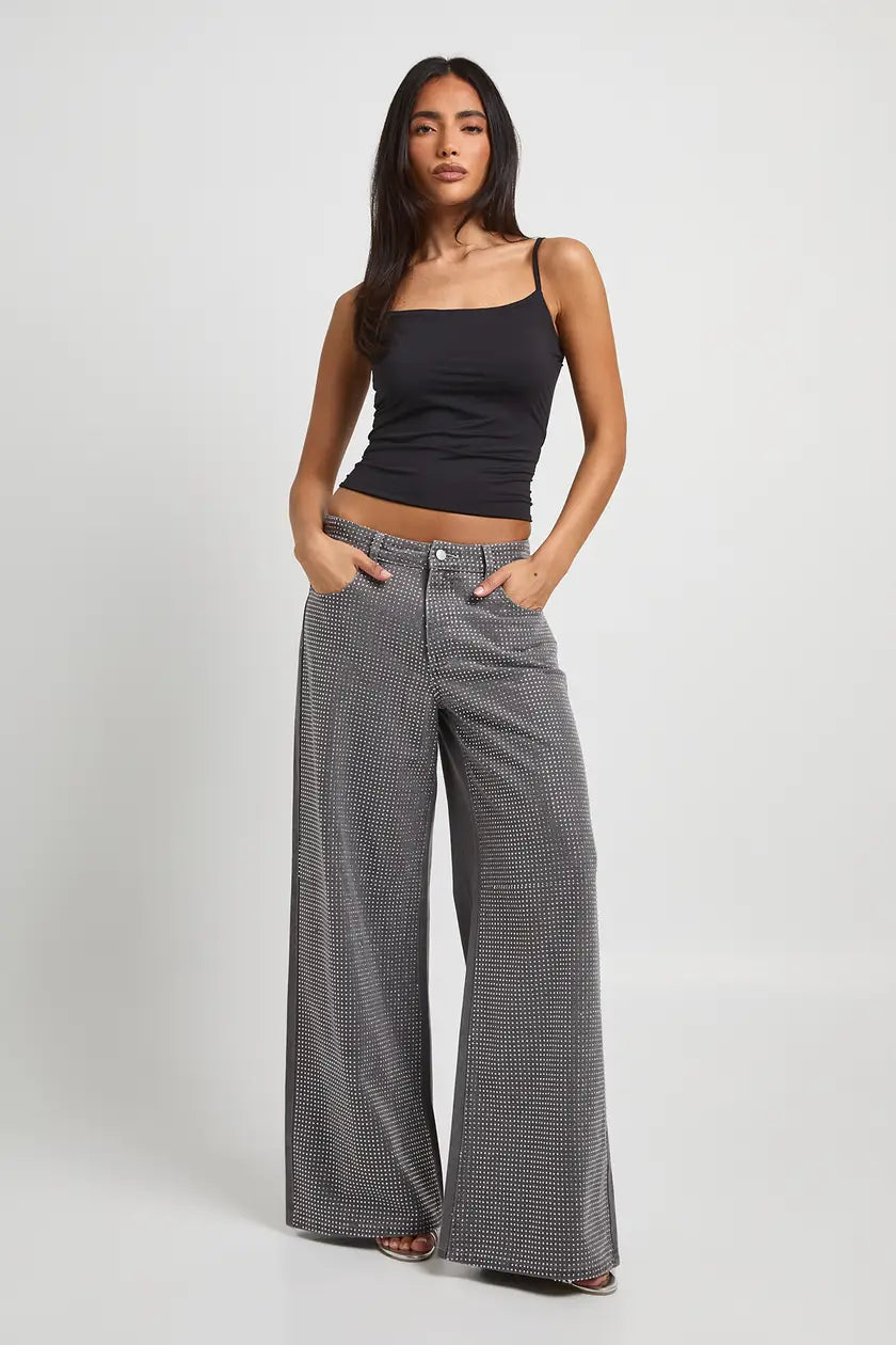 Embellished High Waist Wide Leg Jean
