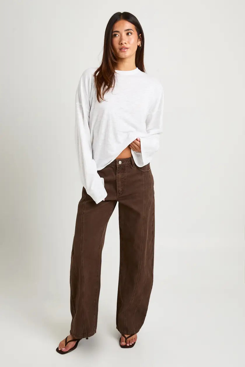 High Waist Seam Detail Barrel Jean