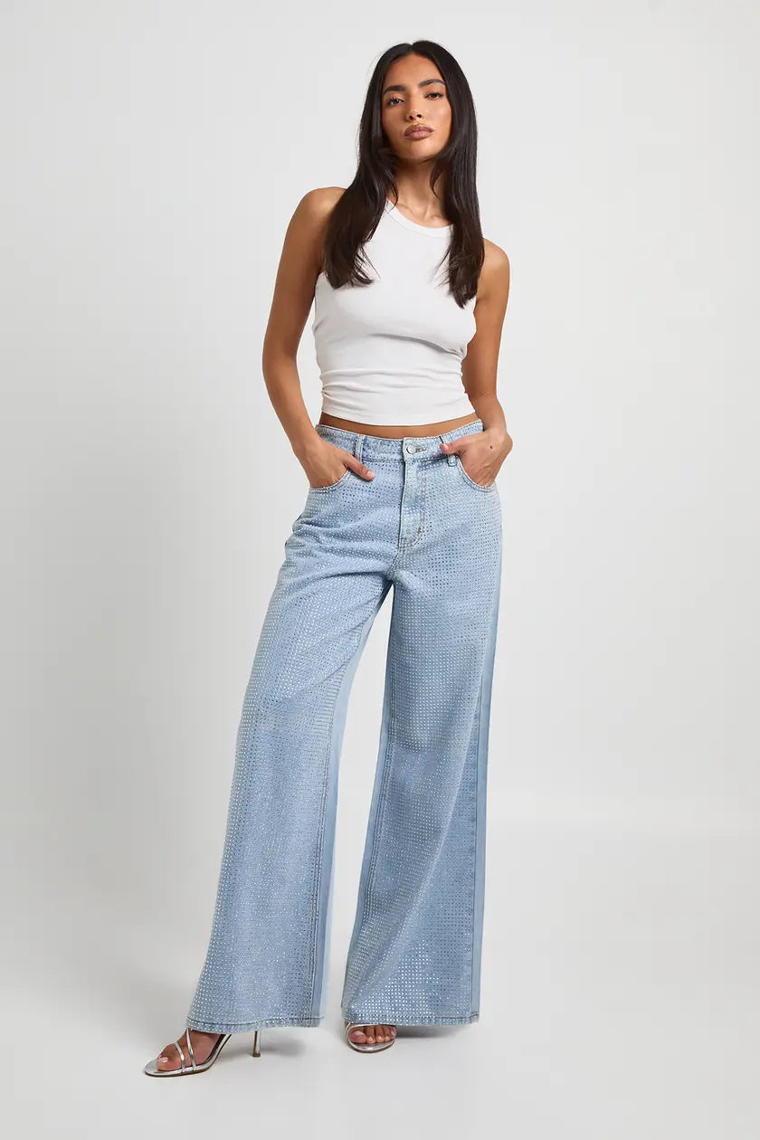 Embellished High Waist Wide Leg Jean