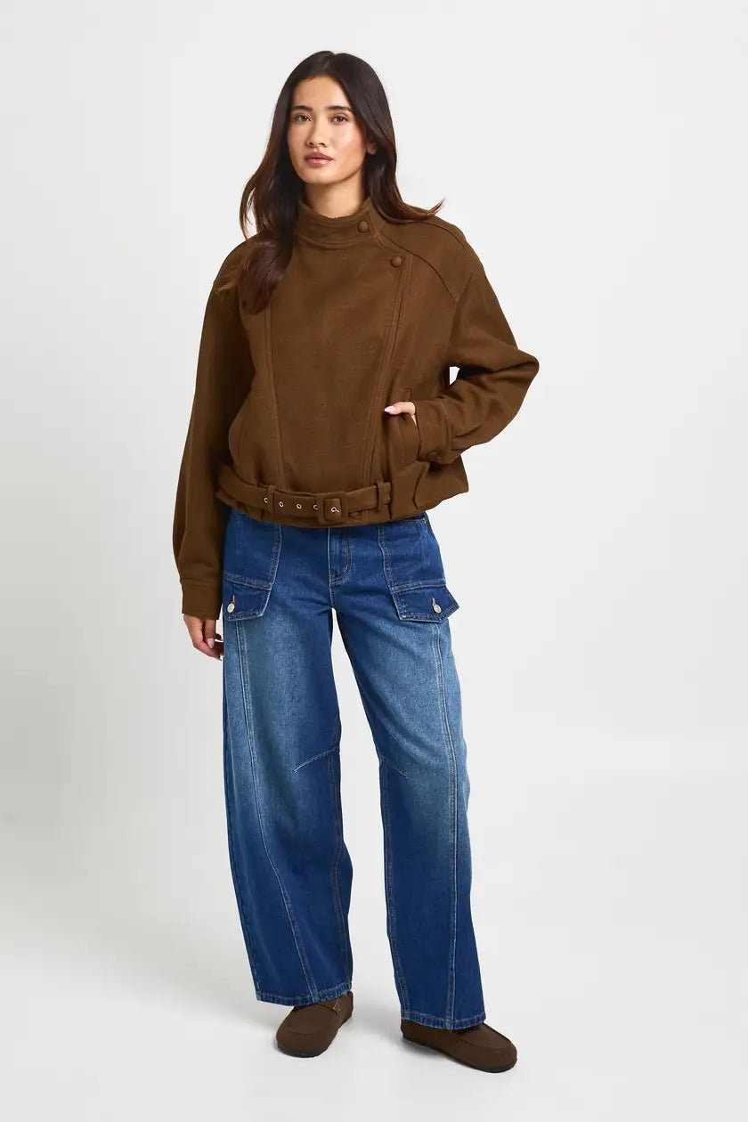 Mid Waist Cargo Utility Barrel Jean