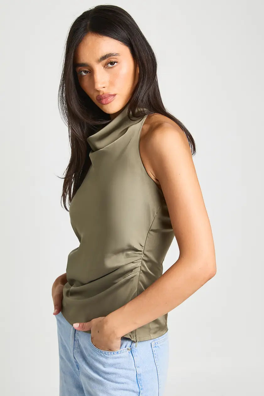 Satin High Cowl Neck Cami Top